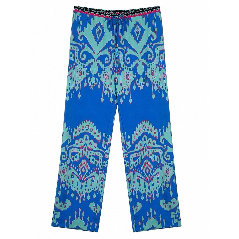 Hale Bob Pants M Blue Ikat Boho Chic Resort Wear Palazzo Beach Coastal Luxe